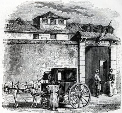 Widok na stary areszt Gwardii Narodowej znany jako Hotel des Beans w Paryżu (więzienie Gwardii Narodowej w Paryżu) autorstwa French School