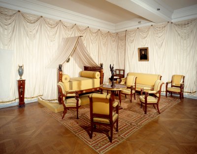 Widok pokoju cesarza Napoleona I (1769-1821) na zamku Malmaison, przy Rueil Malmaison. autorstwa French School