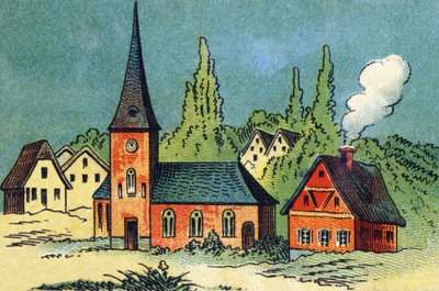 Wieś. Grawer w "ABC nie do zdarcia na płótnie lakierowanym". A. Capendu, redaktor, Paryż, koniec XIX wieku. Ilustrowana księgarnia dla dzieci. 8 stron. Wymiary: 21,5x18cm . autorstwa French School
