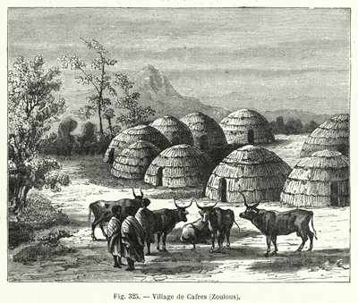 Wioska Cafres, Zulus (rycina) autorstwa French School