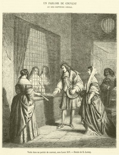 Wizyta w salonie klasztornym pod Ludwikiem XIV (grafika) autorstwa French School