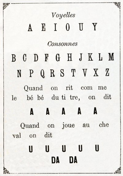 Samogłoski i Cononne w „Alfabet des petits sawants”, koniec XIX w. (chromolitografia) autorstwa French School