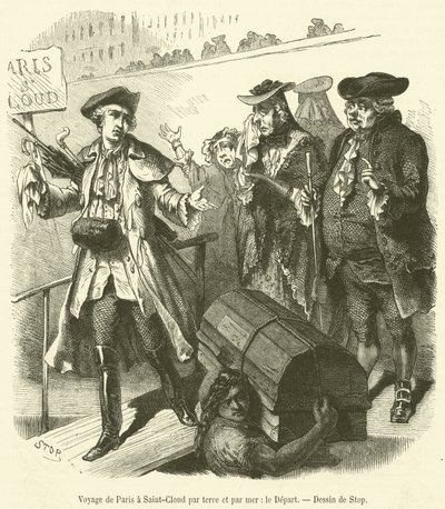 Rejs z Paryża do Saint-Cloud drogą lądową i morską, Le Depart (grawerowanie) autorstwa French School