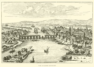 Stary widok Rouen (grawerowanie) autorstwa French School