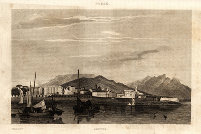 Widok Ajaccio na Korsyce, rycina z 1836 roku. autorstwa French School