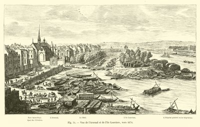 Widok na Arsenał i wyspę Louviers, około 1670 autorstwa French School