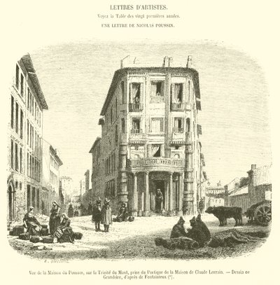 Widok Maison du Poussin, na Trinite du Mont, zaczerpnięty z portyku domu Claude Lorrain (rycina) autorstwa French School