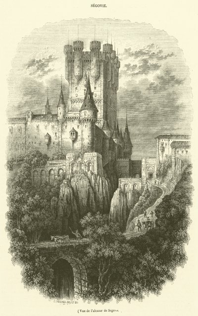 Widok na Alkazar w Segowii (rycina) autorstwa French School