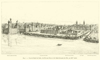 Widok na Hôtel de Nesle, Pre aux Clercs i Saint-Germain des Pres, w XIV wieku autorstwa French School