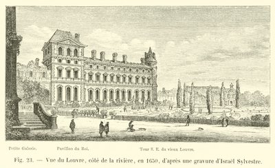 Widok na Luwr, Cote de la Riviere, w 1650, według ryciny Israela Sylvestre autorstwa French School