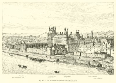 Widok na Luwr i Hotel de Bourbon w 1576 r. autorstwa French School