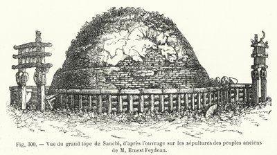 Widok wielkiego szczytu Sanchi, z dzieła o grobowcach starożytnych ludów autorstwa Ernesta Feydeau (rycina) autorstwa French School