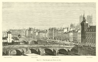 Widok na Quai aux Fleurs w 1855 r. autorstwa French School