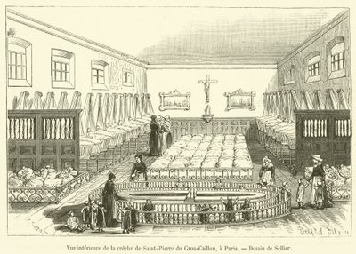 Widok wnętrza żłobka Saint-Pierre du Gros-Caillou w Paryżu (rycina) autorstwa French School