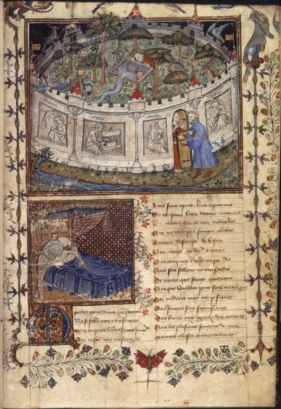 Otoczony murem ogród Sir Mirtha, z „Le Roman de le Rose, ok. 1400 r. (welin) autorstwa French School