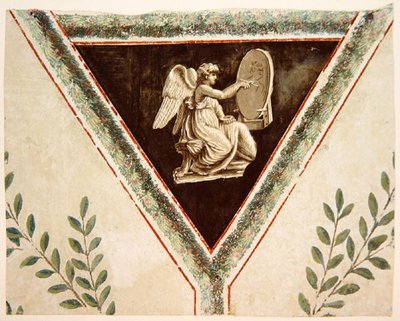 Detal tapety przedstawiający panel z aniołem autorstwa French School