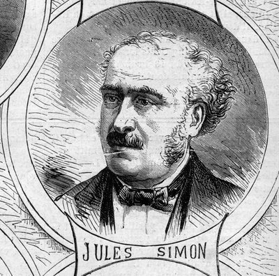 Wojna 1870 r. - Rząd Obrony Narodowej: portret Julesa Simona (Francois Jules Suisse, dit) (1814-1896), członka rządu tymczasowego z 1870 r. Grawer „” Le Monde Illustré” nr 706 z 22 października autorstwa French School