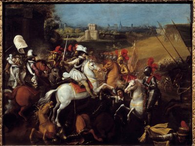 Wojna Religijna: „” Król Henryk IV (1533-1610) w bitwie pod Arques w dniu 21 września autorstwa French School