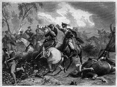 Wojna Koalicji Czwartej 1806 - 1807 - Książę Ludwik Ferdynand pruski śmiertelnie ranny podczas walki z kawalerią angielską w bitwie pod Saalfeld podczas wojen napoleońskich autorstwa French School