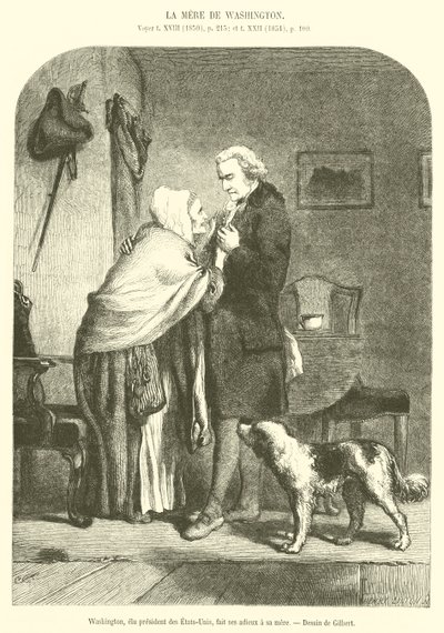 Waszyngton, wybrany na prezydenta Stanów Zjednoczonych, żegna się z matką (rycina) autorstwa French School