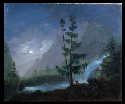 Wodospad w pobliżu Pont dEspagne przy Moonlight, c.1833 autorstwa French School