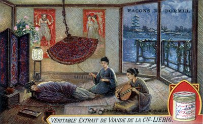 Sposoby spania: japońska sypialnia. Chromolitografia opakowań Liebiga. autorstwa French School