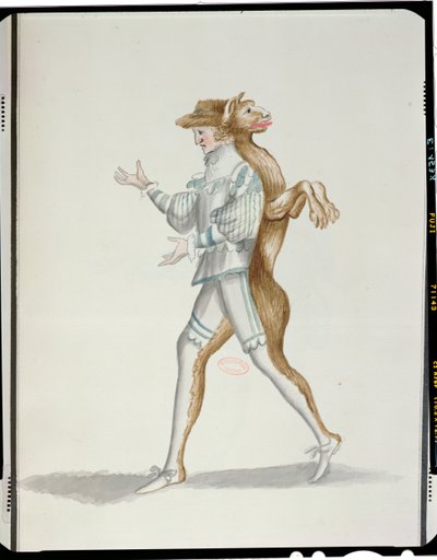 Kostium wilkołaka do Ballet de la Nuit Jean-Baptiste Lully (1632-87) tańczony przez Ludwika XIV, 23 lutego 1653 (wc na papierze) autorstwa French School
