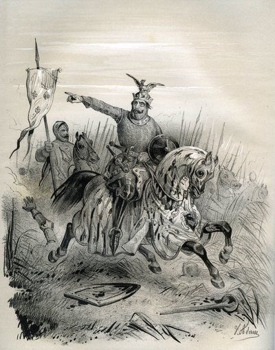 Wilhelm Zdobywca podczas szturmu i zdobycia Mantes w lipcu 1087 r., Ilustracja z „Francji w średniowieczu” (rycina) autorstwa French School