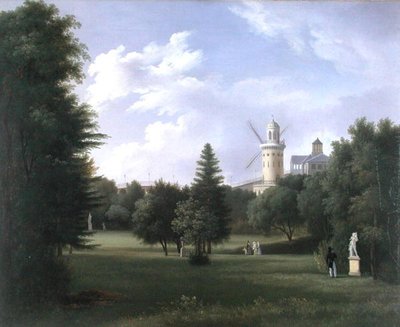 Wiatrak w Folie-Beaujon w Paryżu, ok. 1830 (olej na płótnie) autorstwa French School