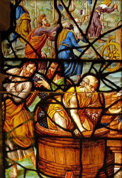 Okno w Charnier (w.11) przedstawiające szczegół z Mystic Wine Press autorstwa French School