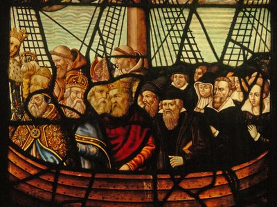Okno w Charnier (w.3) przedstawiające Arkę Kościoła i Chrystusa z łodzią pełną Wiernych autorstwa French School