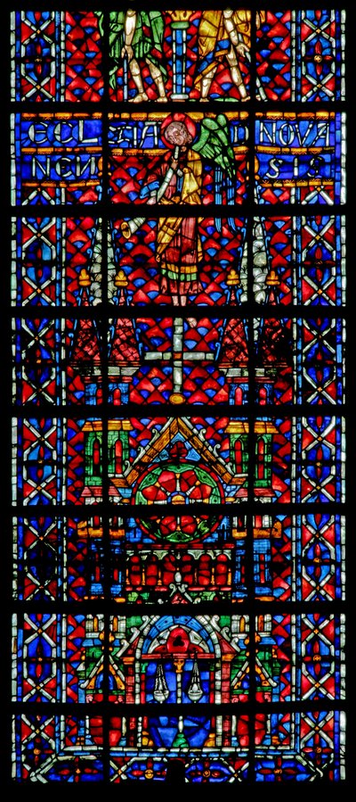 Okno w106 przedstawiające katedrę kościelną w Noyon autorstwa French School