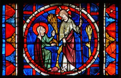 Okno w109 przedstawiające św. Marię Magdalenę z Chrystusem w ogrodzie Zmartwychwstania autorstwa French School