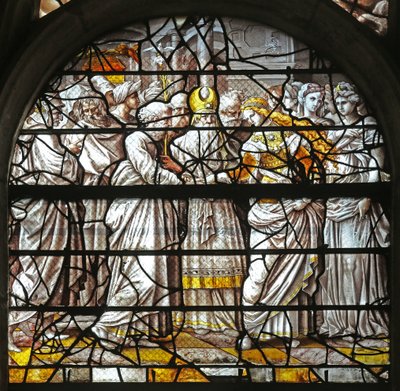 Okno w10 przedstawiające projekty Mystic Marriage of the Virgin autorstwa Durer n autorstwa French School