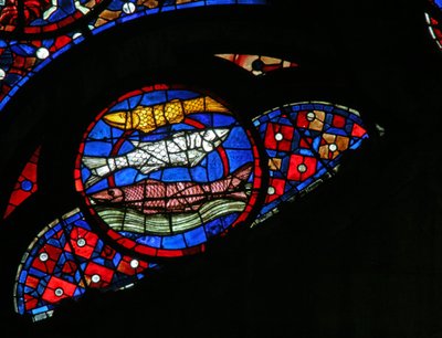 Okno w115 przedstawiające stworzenie ryby autorstwa French School