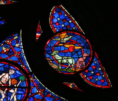 Okno w115 przedstawiające stworzenie ptaków i zwierząt autorstwa French School
