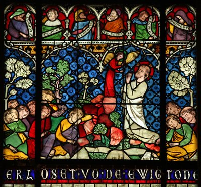 Okno w12 przedstawiające agonię w ogrodzie Getsemani autorstwa French School