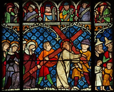 Okno w12 przedstawiające Via Crucis autorstwa French School