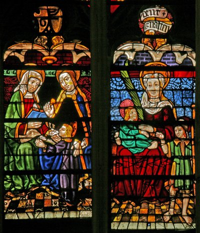 Okno w132 przedstawiające Marię Salome? Św. Anna, Maryja i Chrystus autorstwa French School