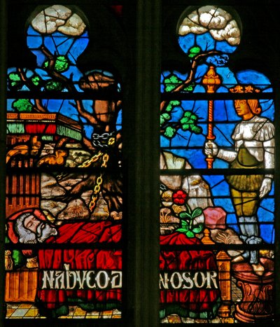 Okno w136 przedstawiające sceny z historii Daniela autorstwa French School