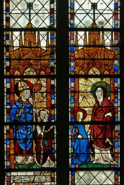 okno w17 przedstawiające św. Mikołaja i darczyńcę Oudin de Troyes; Św. Anny i Marii Panny autorstwa French School