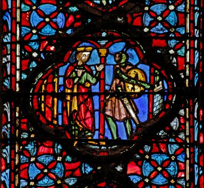 Okno w4 Joshua spotyka Gibeonitów Josh IX 6-8 autorstwa French School