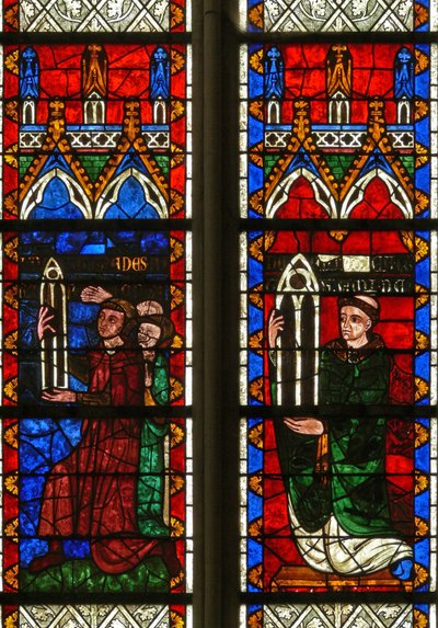 Okno w7 przedstawiające darczyńców, draperów z Sées i nestora Argentanu dającego okno autorstwa French School