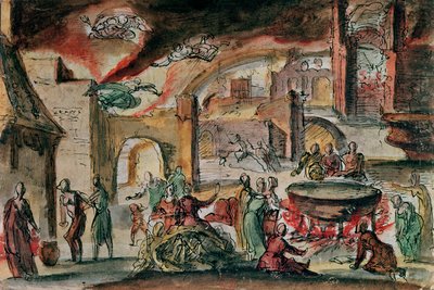 Scena czarów, prawdopodobnie scenografia, 2. poł. XVII w. (wc na papierze) autorstwa French School