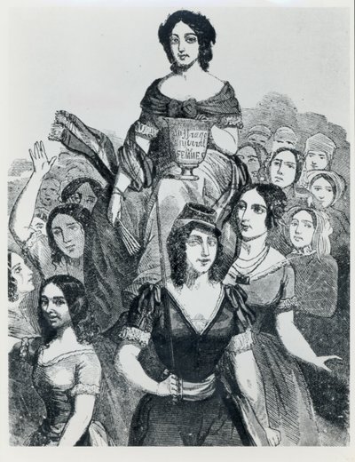 Kobiety niosące Jeanne Deroin (1805-94) w Triumph, z Les Femmes Celebres, tom I, Paryż, Mazenod, 1848 autorstwa French School