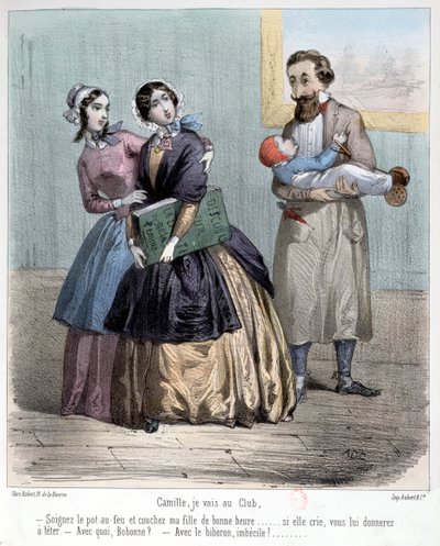 Kobiety opuszczające mężów, aby opiekować się dziećmi, gdy chodzą do klubu, 1848 autorstwa French School