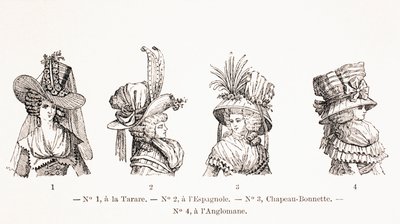 Style kapeluszy damskich z XVIII wieku, 1875 r autorstwa French School