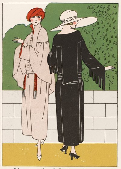 Moda na płaszcze damskie z lat dwudziestych (kolorowa litografia) autorstwa French School