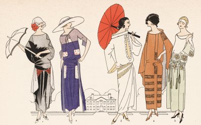 Moda damska z lat dwudziestych (kolorowa litografia) autorstwa French School