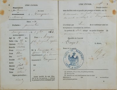 Podręcznik robotniczy wydany przez Mairie z Dampmart Felixowi Augerowi (ur. 1850), 1864 r autorstwa French School